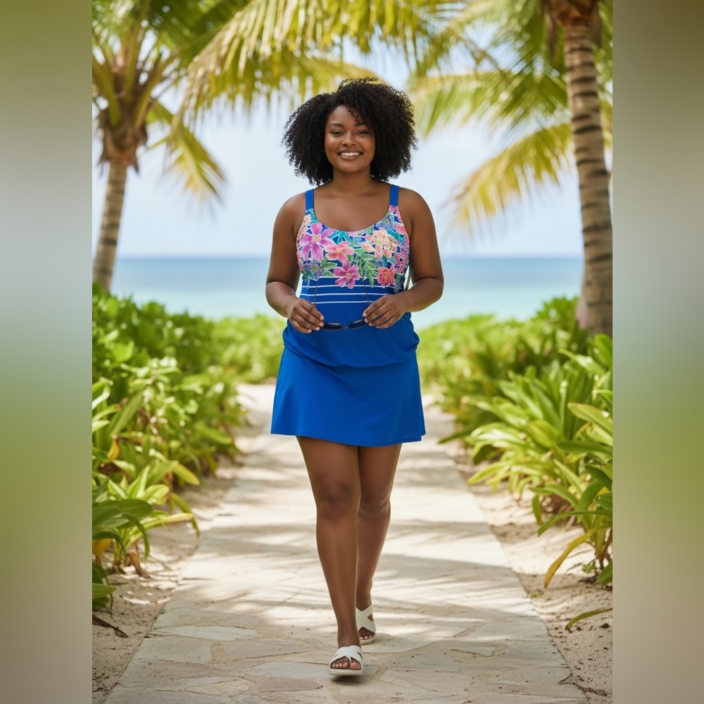 The Beach House Women's Pink Floral Tiered Top & bottoms